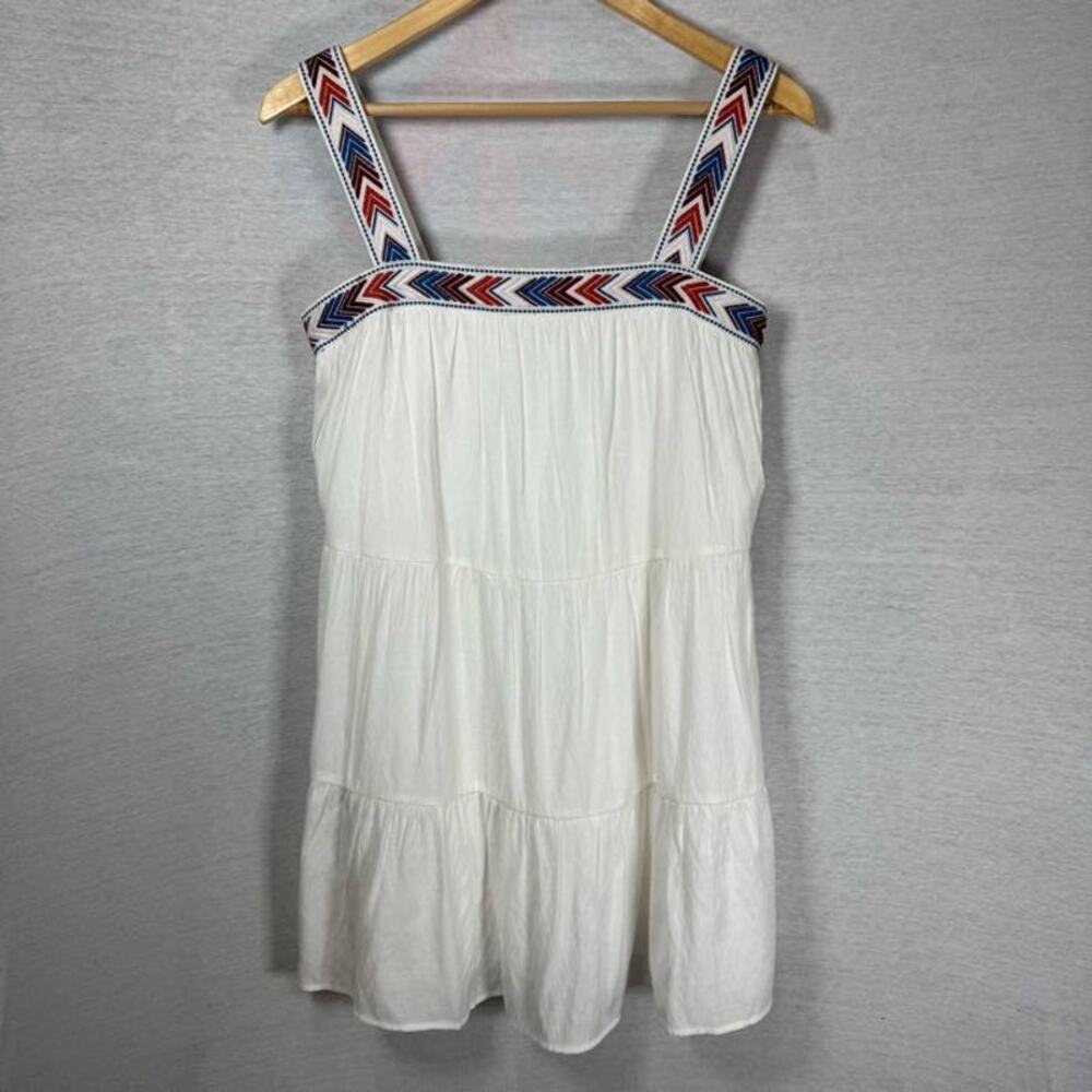 NWT- Francesca’s Blue Rain Tiered Square Neck Embroidered Mini Dress sz Small